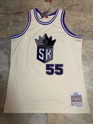 NBA 55 Jason Williams Kings M&N authentique crème Chainstitch Maillot